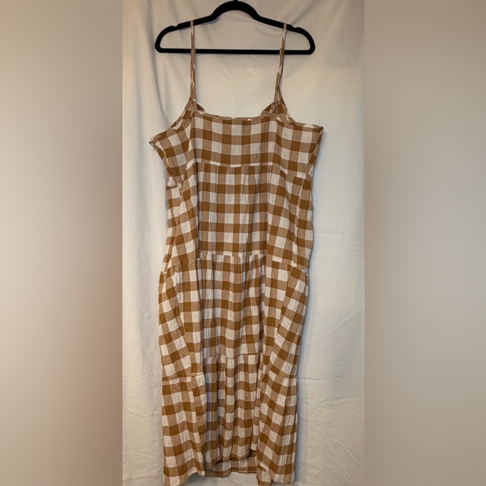 Forever 21 Brown and White Checkered Dress 100% Cotton Flowy Trendy Cottagecore - Picture 2 of 7